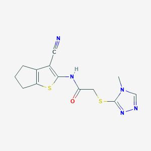 molecular formula C13H13N5OS2 B11525806 N-(3-cyano-5,6-dihydro-4H-cyclopenta[b]thiophen-2-yl)-2-[(4-methyl-4H-1,2,4-triazol-3-yl)sulfanyl]acetamide 