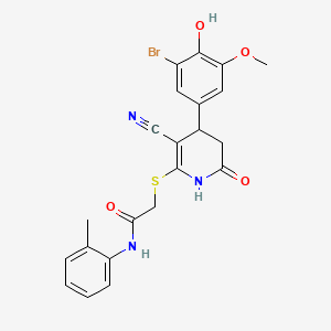 2-{[4-(3-bromo-4-hydroxy-5-methoxyphenyl)-3-cyano-6-oxo-1,4,5,6-tetrahydropyridin-2-yl]sulfanyl}-N-(2-methylphenyl)acetamide