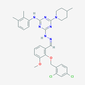 4-[(2Z)-2-{2-[(2,4-dichlorobenzyl)oxy]-3-methoxybenzylidene}hydrazinyl]-N-(2,3-dimethylphenyl)-6-(4-methylpiperidin-1-yl)-1,3,5-triazin-2-amine