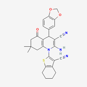 2-Amino-4-(1,3-benzodioxol-5-yl)-1-(3-cyano-4,5,6,7-tetrahydro-1-benzothiophen-2-yl)-7,7-dimethyl-5-oxo-1,4,5,6,7,8-hexahydroquinoline-3-carbonitrile