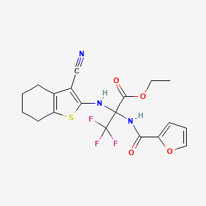 molecular formula C19H18F3N3O4S B11526335 Ethyl 2-[(3-cyano-4,5,6,7-tetrahydro-1-benzothiophen-2-YL)amino]-3,3,3-trifluoro-2-[(furan-2-YL)formamido]propanoate 