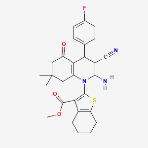 molecular formula C28H28FN3O3S B11526462 methyl 2-[2-amino-3-cyano-4-(4-fluorophenyl)-7,7-dimethyl-5-oxo-5,6,7,8-tetrahydroquinolin-1(4H)-yl]-4,5,6,7-tetrahydro-1-benzothiophene-3-carboxylate 