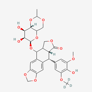 molecular formula C₂₉H₂₉D₃O₁₃ B1152659 (8aR,9R)-5-[[(6R,7S,8R,8aS)-7,8-dihydroxy-2-methyl-4,4a,6,7,8,8a-hexahydropyrano[3,2-d][1,3]dioxin-6-yl]oxy]-9-[4-hydroxy-3-methoxy-5-(trideuteriomethoxy)phenyl]-5a,6,8a,9-tetrahydro-5H-[2]benzofuro[6,5-f][1,3]benzodioxol-8-one 