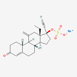 molecular formula C₂₂H₂₇NaO₅S B1152666 sodium;[(8S,9S,10R,13S,14S,17R)-13-ethyl-17-ethynyl-11-methylidene-3-oxo-2,6,7,8,9,10,12,14,15,16-decahydro-1H-cyclopenta[a]phenanthren-17-yl] sulfate 