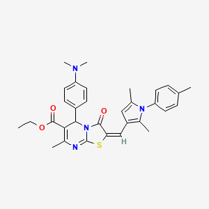 molecular formula C32H34N4O3S B11527071 ethyl (2E)-5-[4-(dimethylamino)phenyl]-2-{[2,5-dimethyl-1-(4-methylphenyl)-1H-pyrrol-3-yl]methylidene}-7-methyl-3-oxo-2,3-dihydro-5H-[1,3]thiazolo[3,2-a]pyrimidine-6-carboxylate 