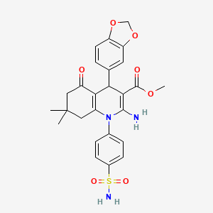 molecular formula C26H27N3O7S B11527094 Methyl 2-amino-1-[4-(aminosulfonyl)phenyl]-4-(1,3-benzodioxol-5-yl)-7,7-dimethyl-5-oxo-1,4,5,6,7,8-hexahydro-3-quinolinecarboxylate 