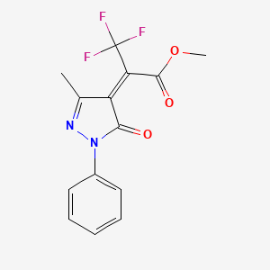 molecular formula C14H11F3N2O3 B11527265 methyl (2E)-3,3,3-trifluoro-2-(3-methyl-5-oxo-1-phenyl-1,5-dihydro-4H-pyrazol-4-ylidene)propanoate 