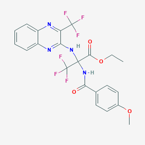 molecular formula C22H18F6N4O4 B11527496 Alanine, 3,3,3-trifluoro-2-[(4-methoxybenzoyl)amino]-N-[3-(trifluoromethyl)-2-quinoxalinyl]-, ethyl ester 