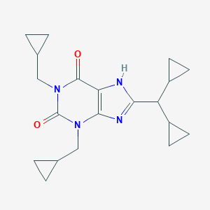 molecular formula C20H26N4O2 B115276 1H-Purine-2,6-dione, 3,7-dihydro-1,3-bis(cyclopropylmethyl)-8-(dicyclopropylmethyl)- CAS No. 152534-50-4
