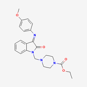 molecular formula C23H26N4O4 B11527619 Ethyl 4-{[(3E)-3-[(4-methoxyphenyl)imino]-2-oxo-2,3-dihydro-1H-indol-1-YL]methyl}piperazine-1-carboxylate 