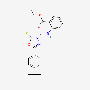 molecular formula C22H25N3O3S B11527784 ethyl 2-({[5-(4-tert-butylphenyl)-2-thioxo-1,3,4-oxadiazol-3(2H)-yl]methyl}amino)benzoate 