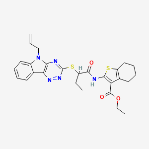 molecular formula C27H29N5O3S2 B11527800 ethyl 2-[(2-{[5-(prop-2-en-1-yl)-5H-[1,2,4]triazino[5,6-b]indol-3-yl]sulfanyl}butanoyl)amino]-4,5,6,7-tetrahydro-1-benzothiophene-3-carboxylate CAS No. 341501-36-8