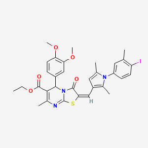 molecular formula C32H32IN3O5S B11527829 ethyl (2E)-5-(3,4-dimethoxyphenyl)-2-{[1-(4-iodo-3-methylphenyl)-2,5-dimethyl-1H-pyrrol-3-yl]methylidene}-7-methyl-3-oxo-2,3-dihydro-5H-[1,3]thiazolo[3,2-a]pyrimidine-6-carboxylate 