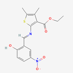 molecular formula C16H16N2O5S B11527865 Ethyl 2-[(2-hydroxy-5-nitrobenzylidene)amino]-4,5-dimethyl-3-thiophenecarboxylate 