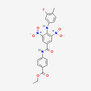 molecular formula C23H19FN4O7 B11528137 Ethyl 4-[({4-[(3-fluoro-4-methylphenyl)amino]-3,5-dinitrophenyl}carbonyl)amino]benzoate 