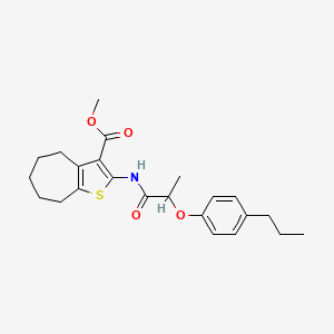 molecular formula C23H29NO4S B11528144 methyl 2-{[2-(4-propylphenoxy)propanoyl]amino}-5,6,7,8-tetrahydro-4H-cyclohepta[b]thiophene-3-carboxylate 