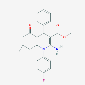 molecular formula C25H25FN2O3 B11528312 Methyl 2-amino-1-(4-fluorophenyl)-7,7-dimethyl-5-oxo-4-phenyl-1,4,5,6,7,8-hexahydroquinoline-3-carboxylate 