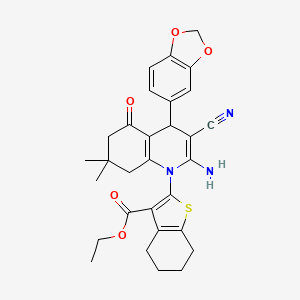 molecular formula C30H31N3O5S B11528316 ethyl 2-[2-amino-4-(1,3-benzodioxol-5-yl)-3-cyano-7,7-dimethyl-5-oxo-5,6,7,8-tetrahydroquinolin-1(4H)-yl]-4,5,6,7-tetrahydro-1-benzothiophene-3-carboxylate 