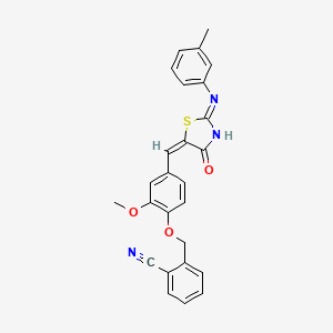 2-[[2-methoxy-4-[(E)-[2-(3-methylanilino)-4-oxo-1,3-thiazol-5-ylidene]methyl]phenoxy]methyl]benzonitrile