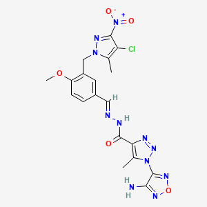 1-(4-amino-1,2,5-oxadiazol-3-yl)-N'-[(E)-{3-[(4-chloro-5-methyl-3-nitro-1H-pyrazol-1-yl)methyl]-4-methoxyphenyl}methylidene]-5-methyl-1H-1,2,3-triazole-4-carbohydrazide