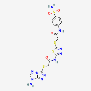 2-[(7-amino-7H-[1,2,4]triazolo[4,3-b][1,2,4]triazol-3-yl)sulfanyl]-N-[5-({2-oxo-2-[(4-sulfamoylphenyl)amino]ethyl}sulfanyl)-1,3,4-thiadiazol-2-yl]acetamide