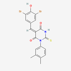 (5E)-5-[(3,5-dibromo-4-hydroxyphenyl)methylidene]-1-(3,4-dimethylphenyl)-2-sulfanylidene-1,3-diazinane-4,6-dione