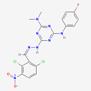 6-[(2Z)-2-(2,6-dichloro-3-nitrobenzylidene)hydrazinyl]-N'-(4-fluorophenyl)-N,N-dimethyl-1,3,5-triazine-2,4-diamine