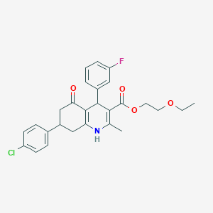 2-Ethoxyethyl 7-(4-chlorophenyl)-4-(3-fluorophenyl)-2-methyl-5-oxo-1,4,5,6,7,8-hexahydroquinoline-3-carboxylate