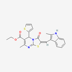 ethyl (2E)-7-methyl-2-[(2-methyl-1H-indol-3-yl)methylidene]-3-oxo-5-(thiophen-2-yl)-2,3-dihydro-5H-[1,3]thiazolo[3,2-a]pyrimidine-6-carboxylate