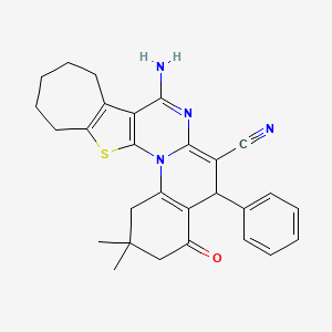 13-amino-5,5-dimethyl-7-oxo-9-phenyl-22-thia-2,12-diazapentacyclo[12.8.0.02,11.03,8.015,21]docosa-1(14),3(8),10,12,15(21)-pentaene-10-carbonitrile