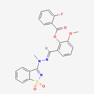 2-{(E)-[2-(1,1-dioxido-1,2-benzothiazol-3-yl)-2-methylhydrazinylidene]methyl}-6-methoxyphenyl 2-fluorobenzoate