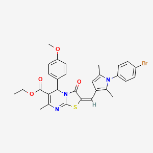 molecular formula C30H28BrN3O4S B11528842 ethyl (2E)-2-{[1-(4-bromophenyl)-2,5-dimethyl-1H-pyrrol-3-yl]methylidene}-5-(4-methoxyphenyl)-7-methyl-3-oxo-2,3-dihydro-5H-[1,3]thiazolo[3,2-a]pyrimidine-6-carboxylate 