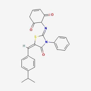 2-({(2Z,5E)-4-oxo-3-phenyl-5-[4-(propan-2-yl)benzylidene]-1,3-thiazolidin-2-ylidene}amino)cyclohex-4-ene-1,3-dione