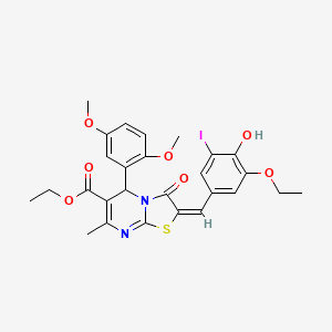 ethyl (2E)-5-(2,5-dimethoxyphenyl)-2-(3-ethoxy-4-hydroxy-5-iodobenzylidene)-7-methyl-3-oxo-2,3-dihydro-5H-[1,3]thiazolo[3,2-a]pyrimidine-6-carboxylate