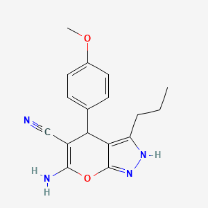 6-Amino-4-(4-methoxyphenyl)-3-propyl-1,4-dihydropyrano[2,3-c]pyrazole-5-carbonitrile