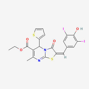 ethyl (2E)-2-(4-hydroxy-3,5-diiodobenzylidene)-7-methyl-3-oxo-5-(thiophen-2-yl)-2,3-dihydro-5H-[1,3]thiazolo[3,2-a]pyrimidine-6-carboxylate