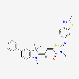 (2E,5E)-3-ethyl-2-[(2-methyl-1,3-benzothiazol-6-yl)imino]-5-[(2E)-2-(1,3,3-trimethyl-5-phenyl-1,3-dihydro-2H-indol-2-ylidene)ethylidene]-1,3-thiazolidin-4-one