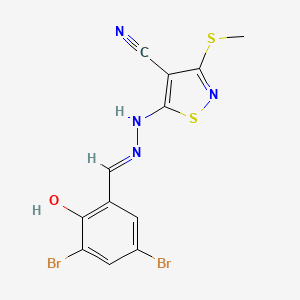 5-[(2E)-2-(3,5-dibromo-2-hydroxybenzylidene)hydrazinyl]-3-(methylsulfanyl)-1,2-thiazole-4-carbonitrile