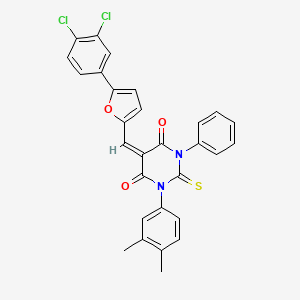 (5E)-5-{[5-(3,4-dichlorophenyl)furan-2-yl]methylidene}-1-(3,4-dimethylphenyl)-3-phenyl-2-thioxodihydropyrimidine-4,6(1H,5H)-dione