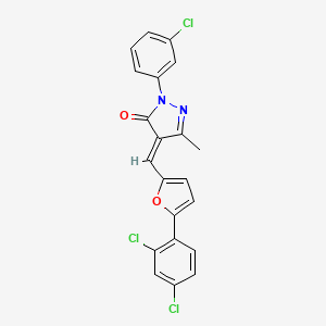 (4E)-2-(3-chlorophenyl)-4-{[5-(2,4-dichlorophenyl)furan-2-yl]methylidene}-5-methyl-2,4-dihydro-3H-pyrazol-3-one