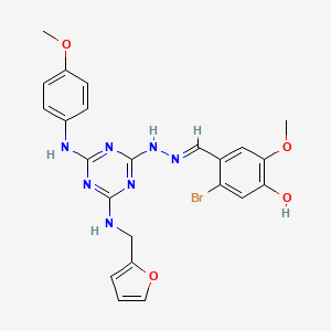 5-bromo-4-[(E)-(2-{4-[(furan-2-ylmethyl)amino]-6-[(4-methoxyphenyl)amino]-1,3,5-triazin-2-yl}hydrazinylidene)methyl]-2-methoxyphenol