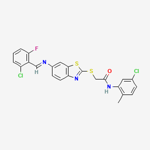 2-[(6-{[(E)-(2-chloro-6-fluorophenyl)methylidene]amino}-1,3-benzothiazol-2-yl)sulfanyl]-N-(5-chloro-2-methylphenyl)acetamide