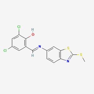 2,4-dichloro-6-[(E)-{[2-(methylsulfanyl)-1,3-benzothiazol-6-yl]imino}methyl]phenol