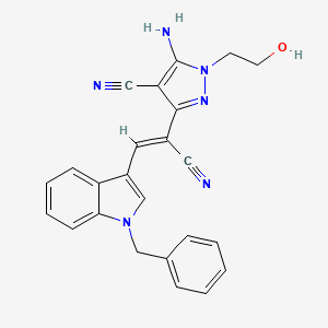 molecular formula C24H20N6O B11529475 5-amino-3-[(Z)-2-(1-benzyl-1H-indol-3-yl)-1-cyanoethenyl]-1-(2-hydroxyethyl)-1H-pyrazole-4-carbonitrile 