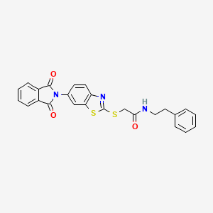 molecular formula C25H19N3O3S2 B11529493 2-{[6-(1,3-dioxo-1,3-dihydro-2H-isoindol-2-yl)-1,3-benzothiazol-2-yl]sulfanyl}-N-(2-phenylethyl)acetamide 