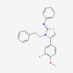 molecular formula C24H21FN2OS B11529497 N-[(2Z)-4-(3-fluoro-4-methoxyphenyl)-3-(2-phenylethyl)-1,3-thiazol-2(3H)-ylidene]aniline 