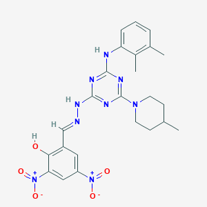 2-[(E)-(2-{4-[(2,3-dimethylphenyl)amino]-6-(4-methylpiperidin-1-yl)-1,3,5-triazin-2-yl}hydrazinylidene)methyl]-4,6-dinitrophenol