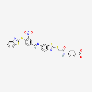 methyl 4-[({[6-({(E)-[4-(1,3-benzothiazol-2-ylsulfanyl)-3-nitrophenyl]methylidene}amino)-1,3-benzothiazol-2-yl]sulfanyl}acetyl)amino]benzoate