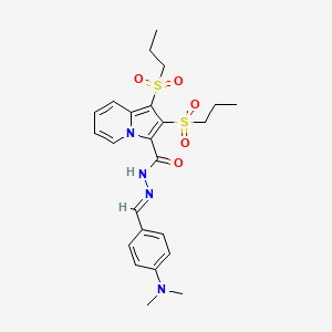 molecular formula C24H30N4O5S2 B11529542 N'-{(E)-[4-(dimethylamino)phenyl]methylidene}-1,2-bis(propylsulfonyl)indolizine-3-carbohydrazide 