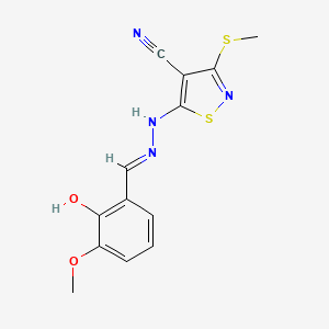 5-[(2E)-2-(2-hydroxy-3-methoxybenzylidene)hydrazinyl]-3-(methylsulfanyl)-1,2-thiazole-4-carbonitrile